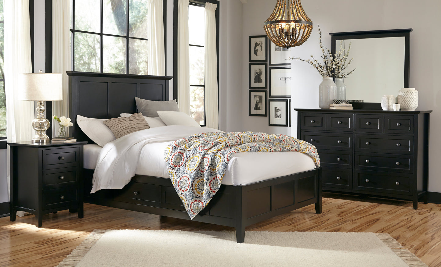 Modus Paragon 4PC Full Storage Bedroom Set w Chest in Black