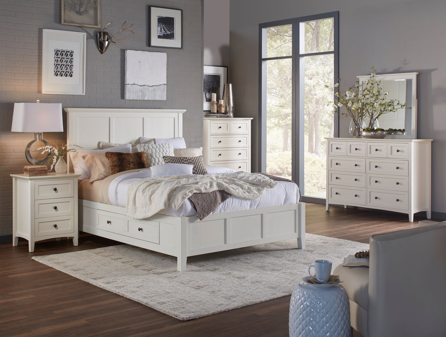 Modus Paragon 5PC Full Storage Bedroom Set w Chest in White