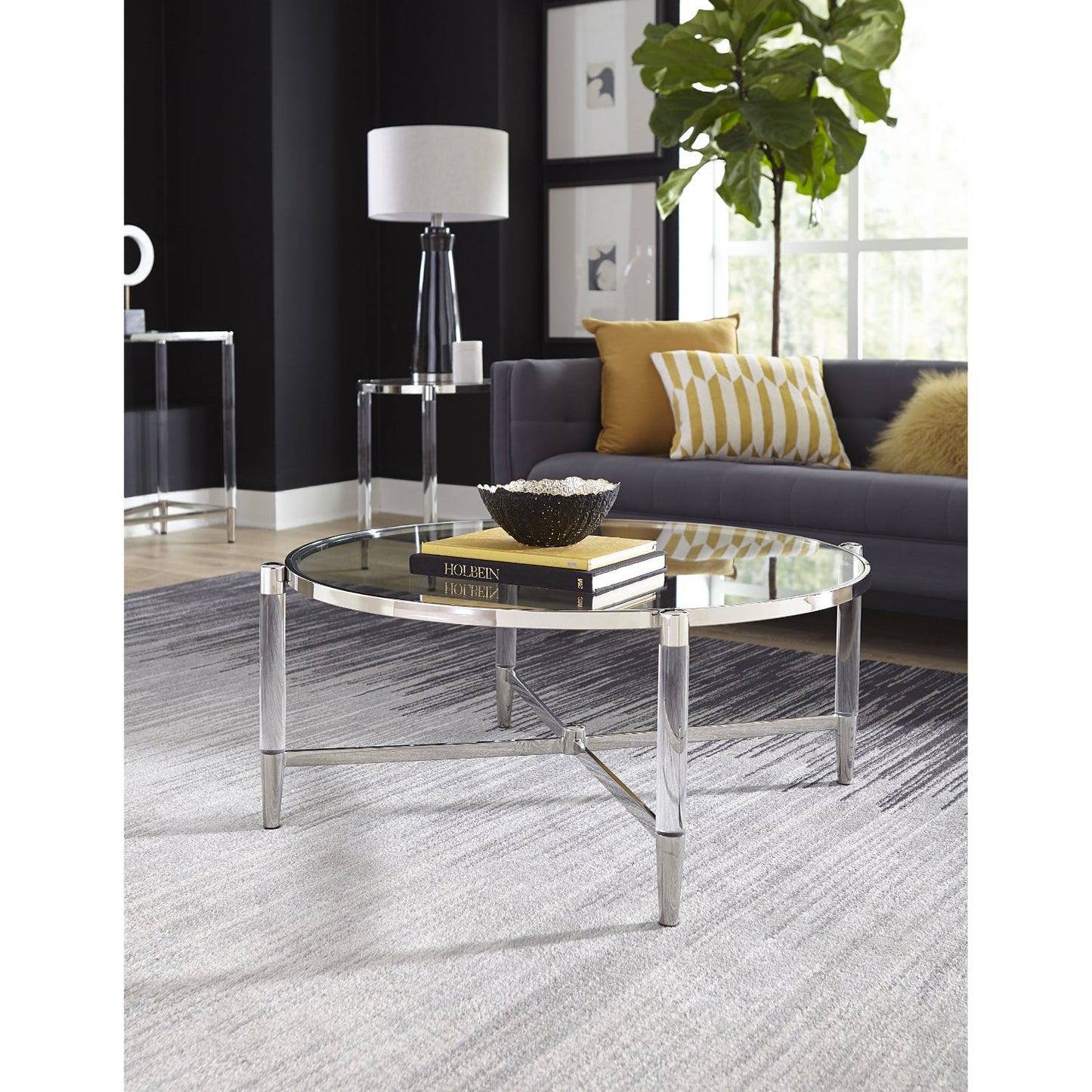 Modus Marilyn Round Coffee Table w Glass Top in White