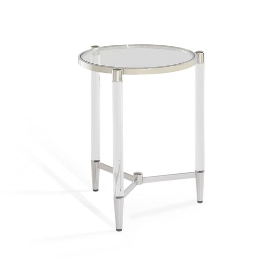 Modus Marilyn Round End Table w Glass Top in White