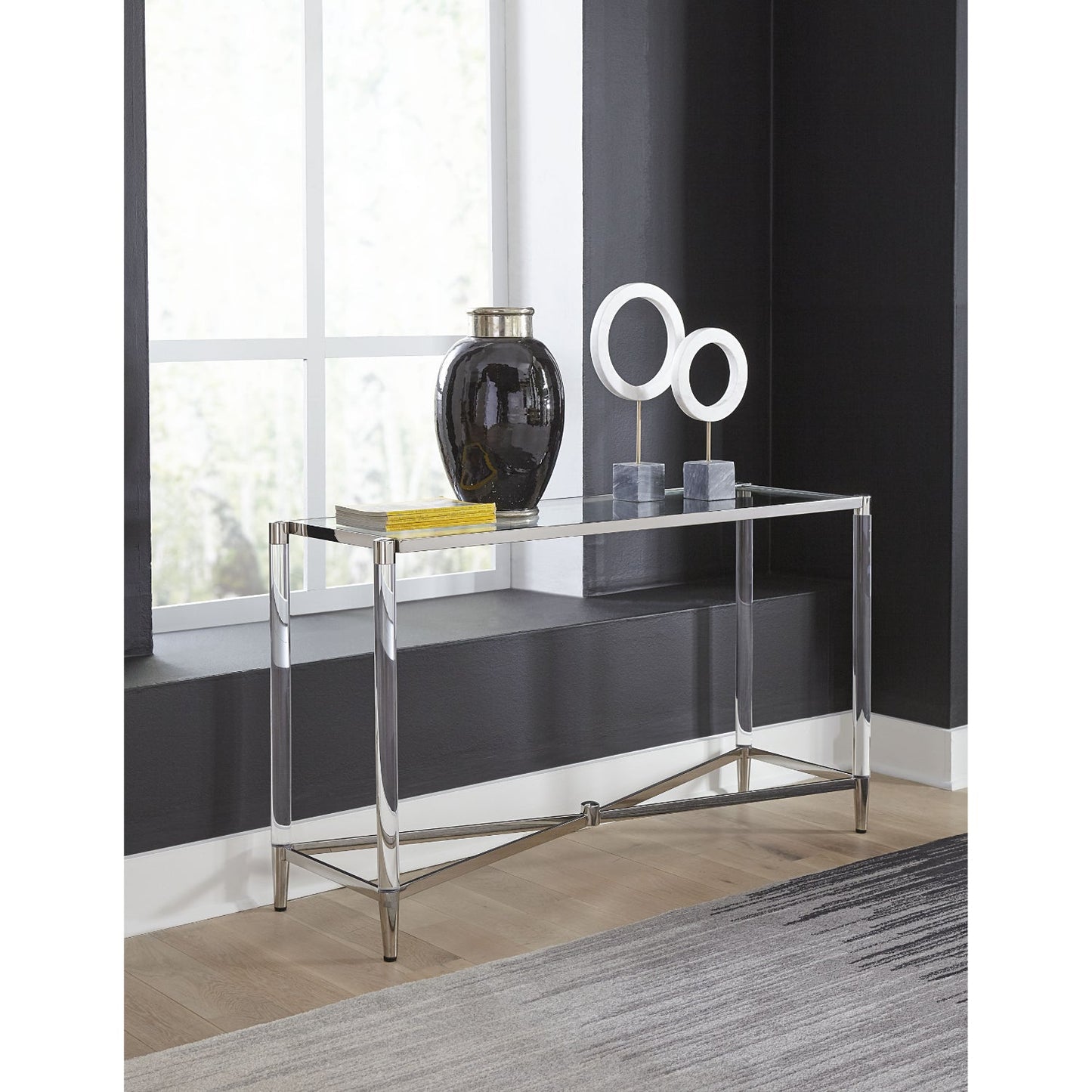 Modus Marilyn Rectangular Console Table w Glass Top in White