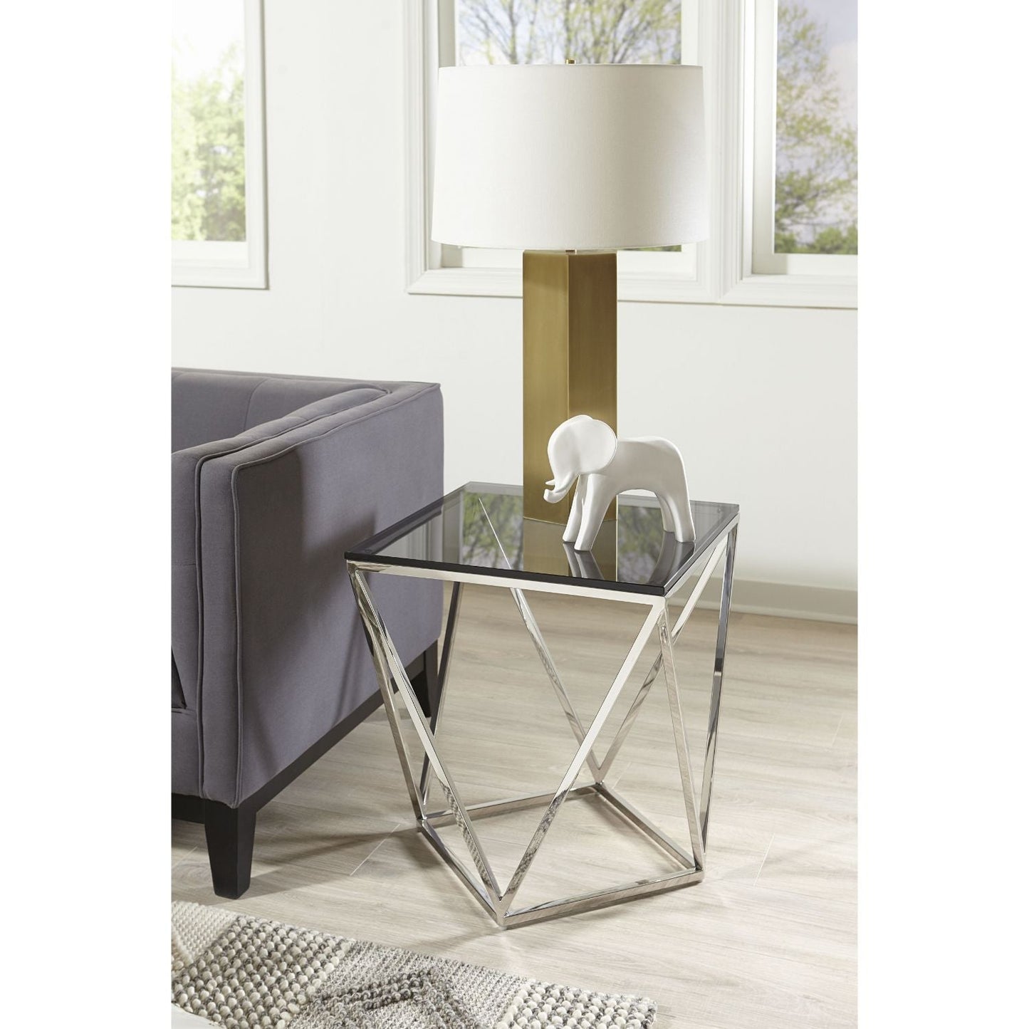 Modus Aria Smoked Glass and Polished Stainless Steel End Table in Multi