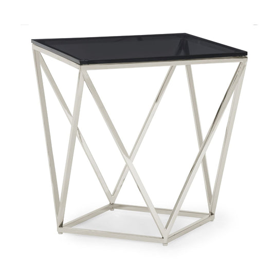 Modus Aria Smoked Glass and Polished Stainless Steel End Table in Multi