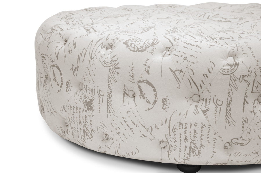 Traditional Tufted Cocktail Ottoman in Beige Linen Fabric bxi5153-101