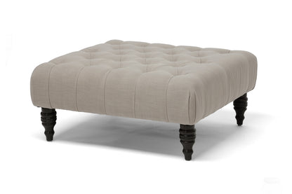 Traditional Tufted Ottoman in Beige Linen Fabric