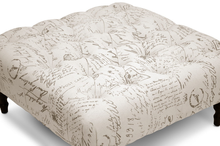 Traditional Tufted Cocktail Ottoman in Beige Linen Fabric bxi5154-101