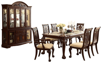 Homelegance Norwich 8PC Dining Set Table, 2 Arm, 4 Side Chair, Buffet & Hutch in Warm Cherry