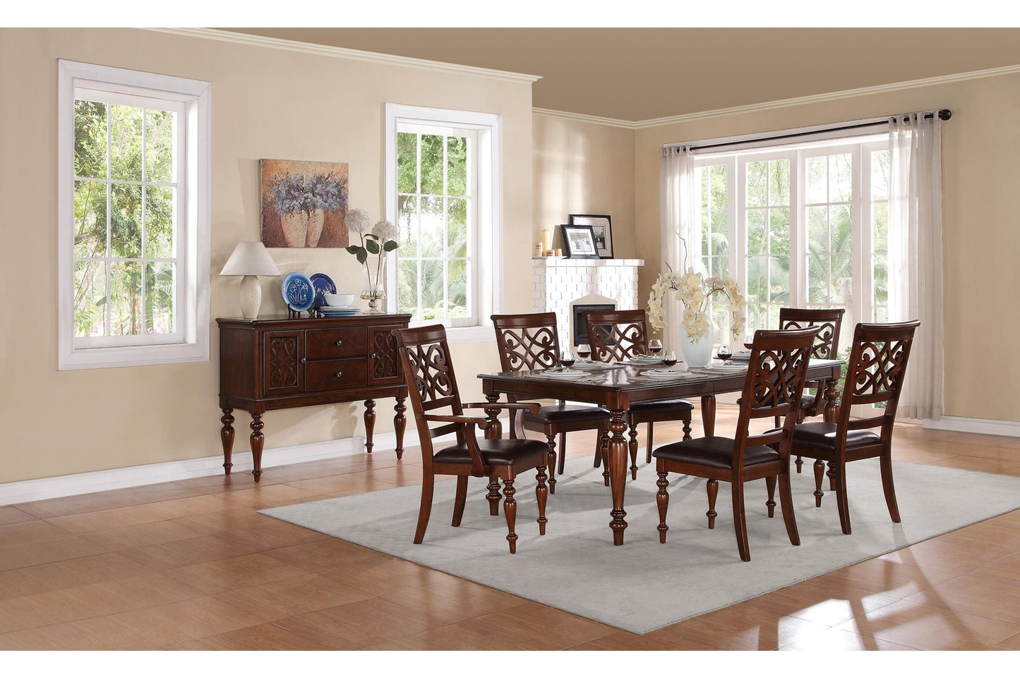 Homelegance Creswell 7PC Dining Set Table, 2 Arm Chair, 4 Side Chair in Rich Cherry