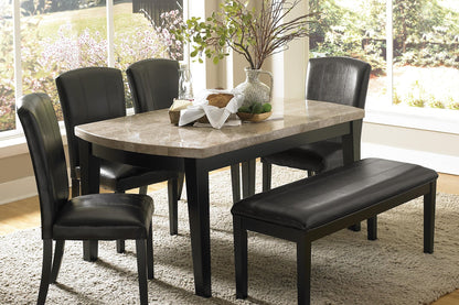 Homelegance Cristo 6PC Dining Set Marble Table, 4 Chair, Bench in Black
