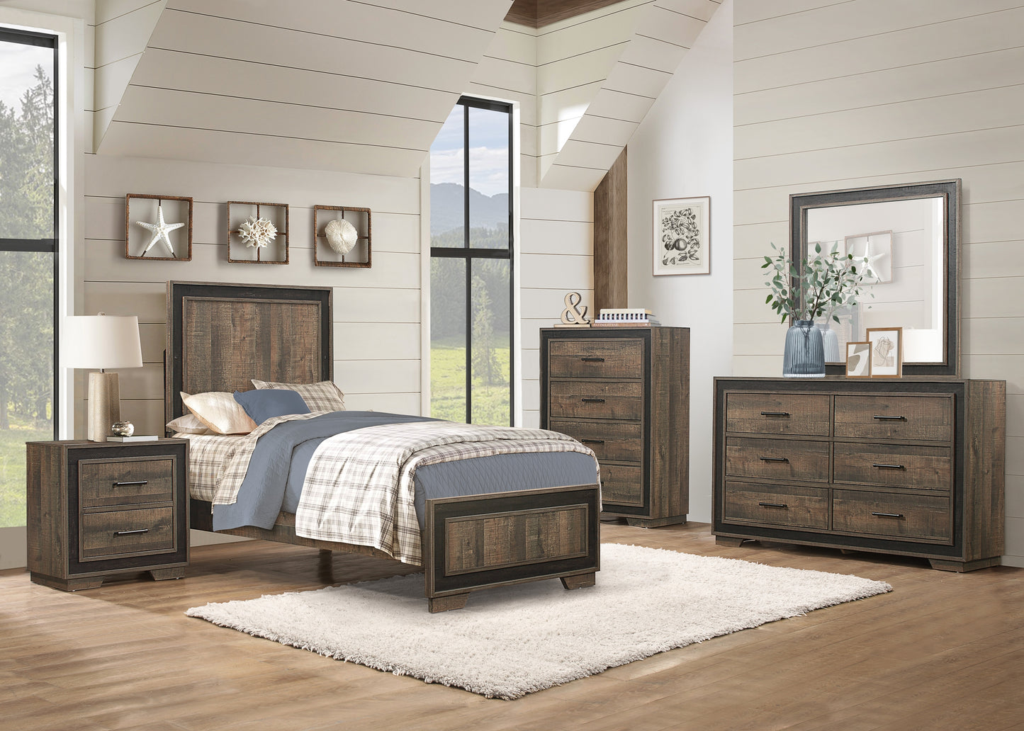 Homlegance Chest Ellendale Collection In 2-Tone Finish Rustic Mahogany And Dark Ebony