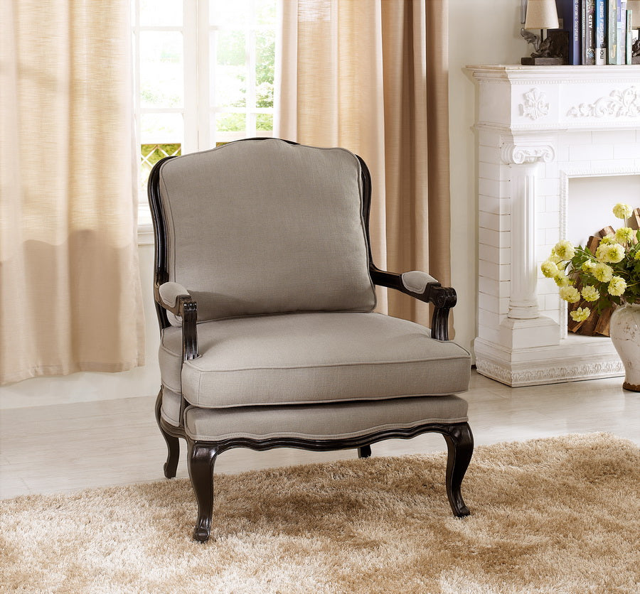 Antiqued French Sofa & Loveseat & Accent Chair in Beige Fabric - The Furniture Space.