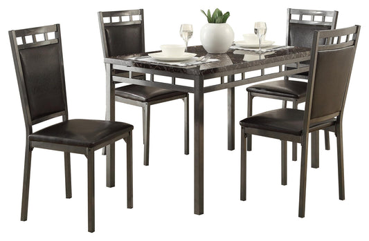 Homelegance Olney 5PC Dining Set Faux Marble Table, 4 Chair in Dark Brown