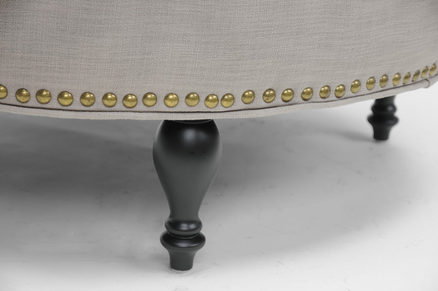 Modern Round Tufted Ottoman in Beige Linen Fabric bxi4842-96