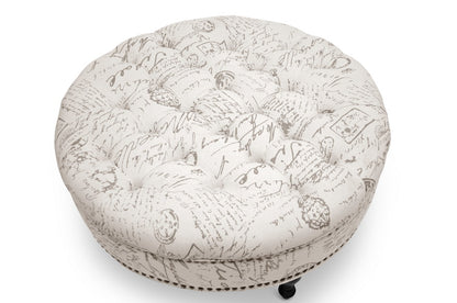 Traditional Tufted Cocktail Ottoman in Beige Linen Fabric bxi5156-101