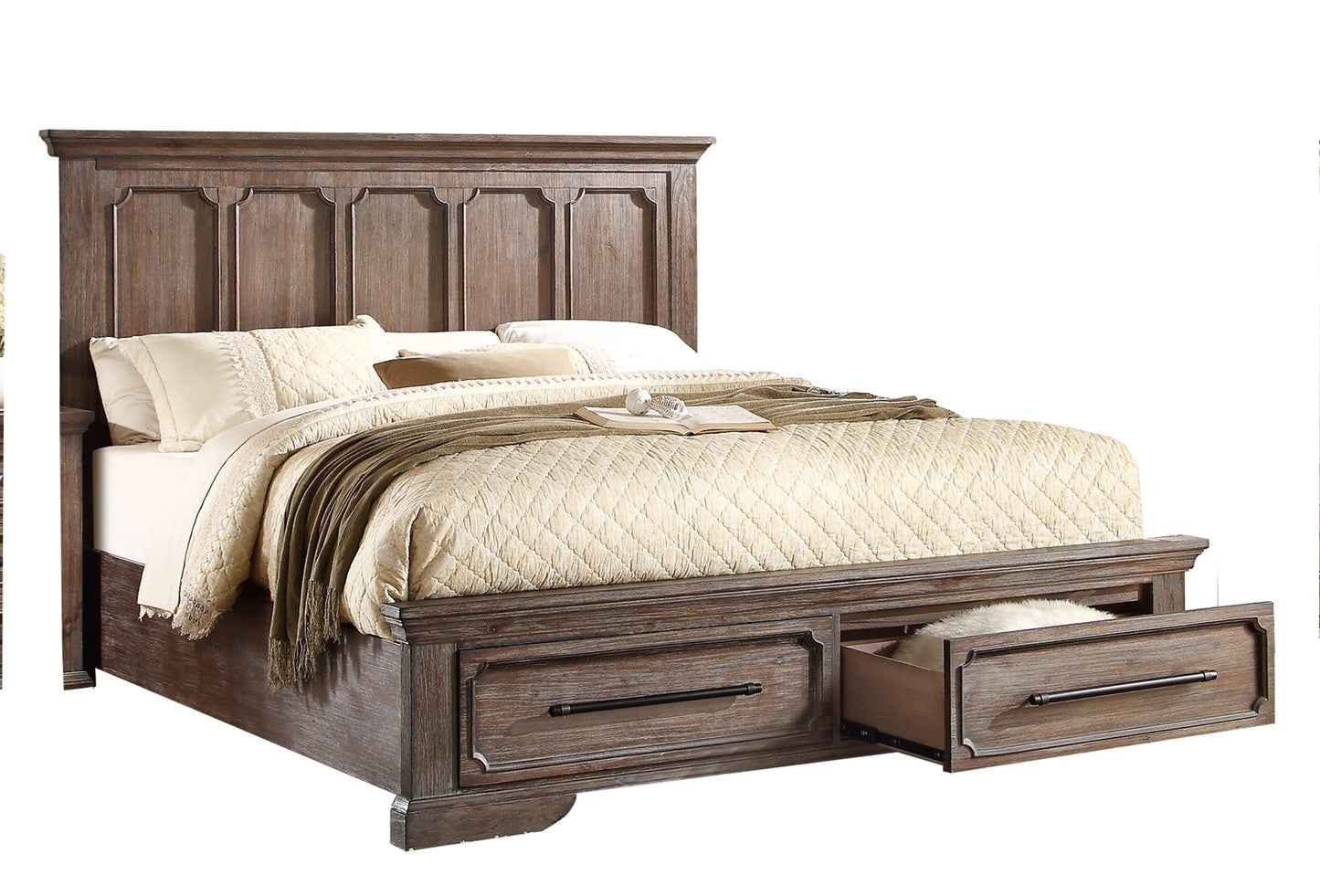 Homelegance Toulon Queen Platform Bed with Footboard Storages in Distressed Oak