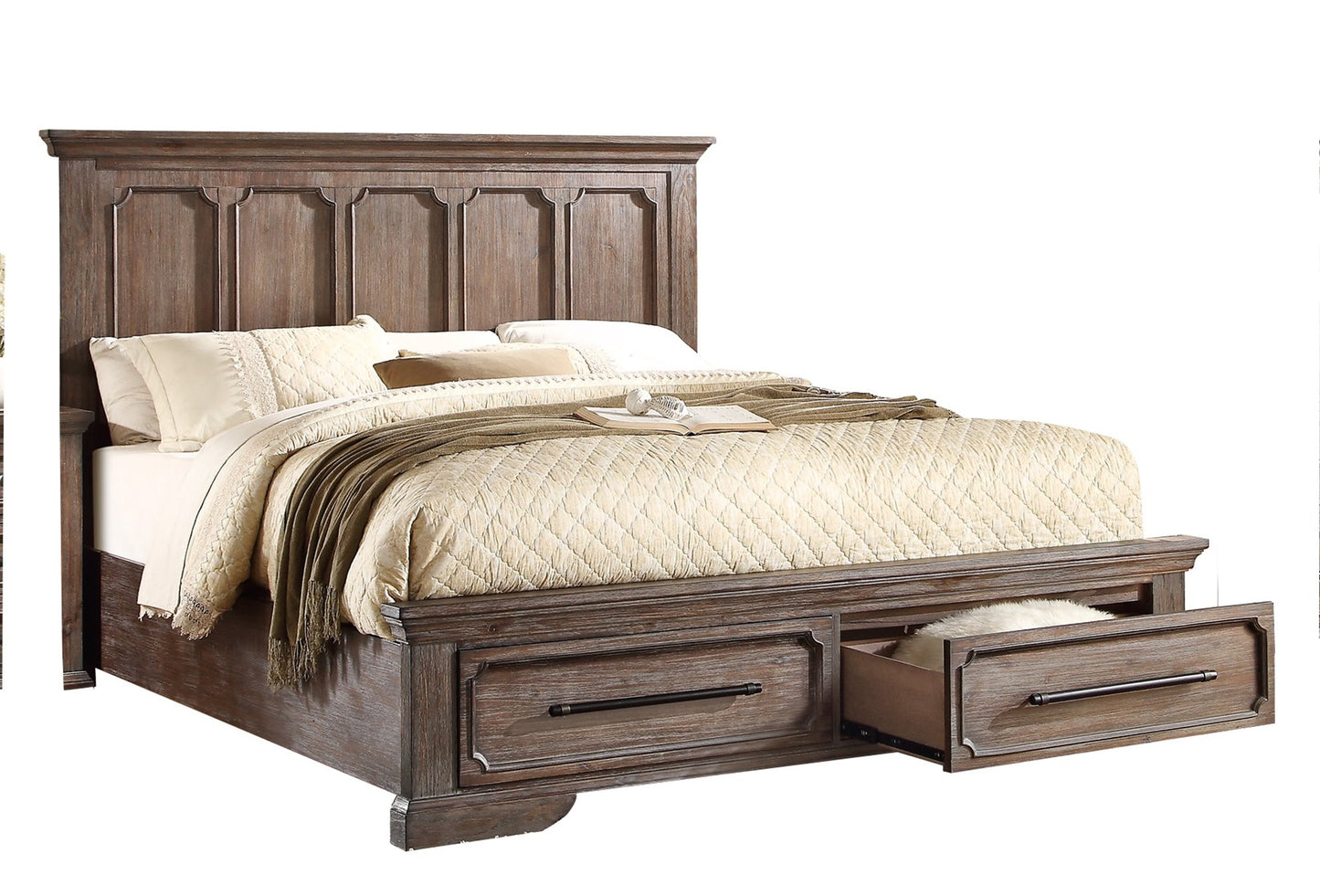 Homelegance Toulon 5PC Bedroom Set E King Platform Bed with Footboard Storages Dresser Mirror Two Nightstand in Distressed Oak