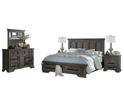 Homelegance Toulon 5PC Bedroom Set E King Platform Bed with Footboard Storages Dresser Mirror Two Nightstand in Distressed Oak