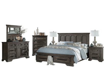 Homelegance Toulon 6PC Bedroom Set Queen Platform Bed with Footboard Storages Dresser Mirror Two Nightstand Chest in Distressed Oak