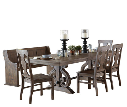 Homelegance Toulon 6PC Dining Set Trestle Table, 4 Chair, Bench in Distressed Oak