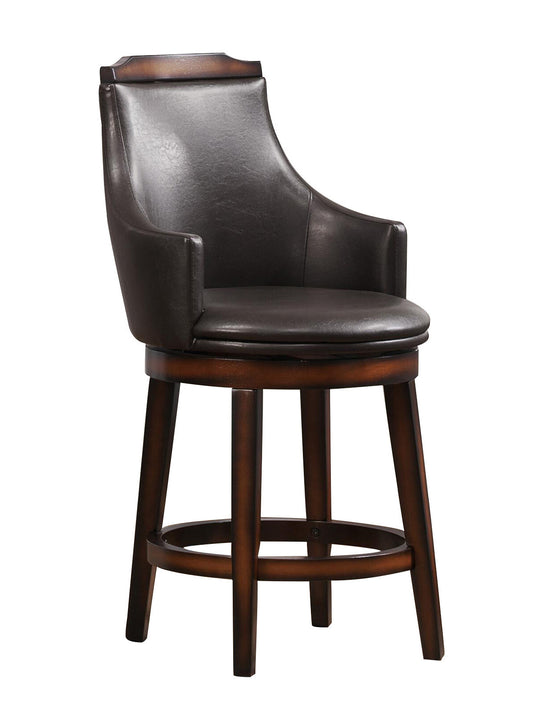 Homelegance Bayshore Swivel 2 Counter Height Leather Chair in Medium Walnut