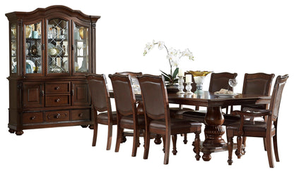 Homelegance Lordsburg 10PC Dining Set Double Pedestal Table, 2 Arm Chair, 6 Side Chair, Buffet & Hutch in Brown Cherry