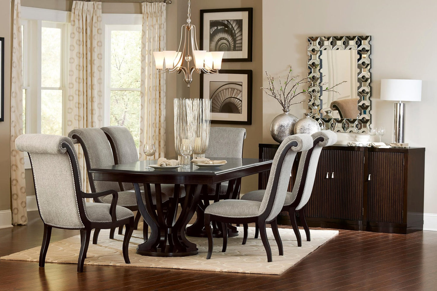 Homelegance Savion 8PC Dining Set Double Pedestal Table, 4 Side Chair, 2 Arm Chair, Server in Espresso