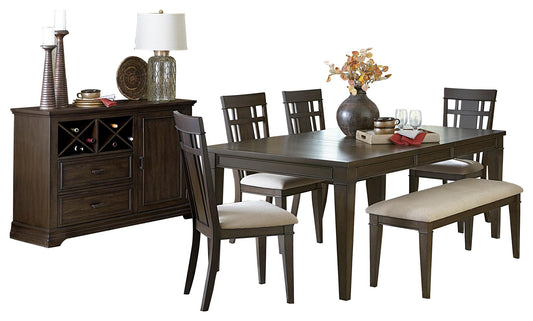 Homelegance Makah 7PC Dining Set Table, 4 Chair, Bench, Server in Rustic Brown