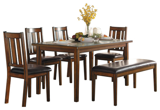 Homelegance Delmar 6PC Dining Set Table, 4 Chair, Bench in Brown