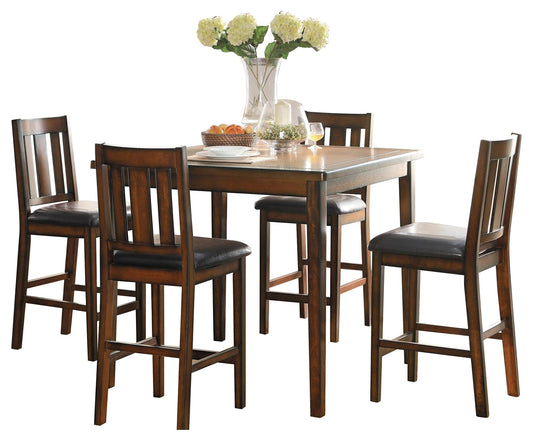 Homelegance Delmar 5PC Counter Height Dining Set Table, 4 Chair in Brown