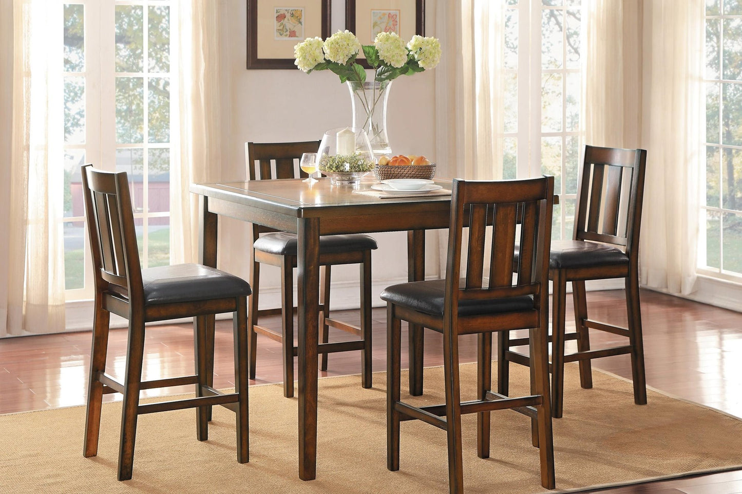 Homelegance Delmar 5PC Counter Height Dining Set Table, 4 Chair in Brown