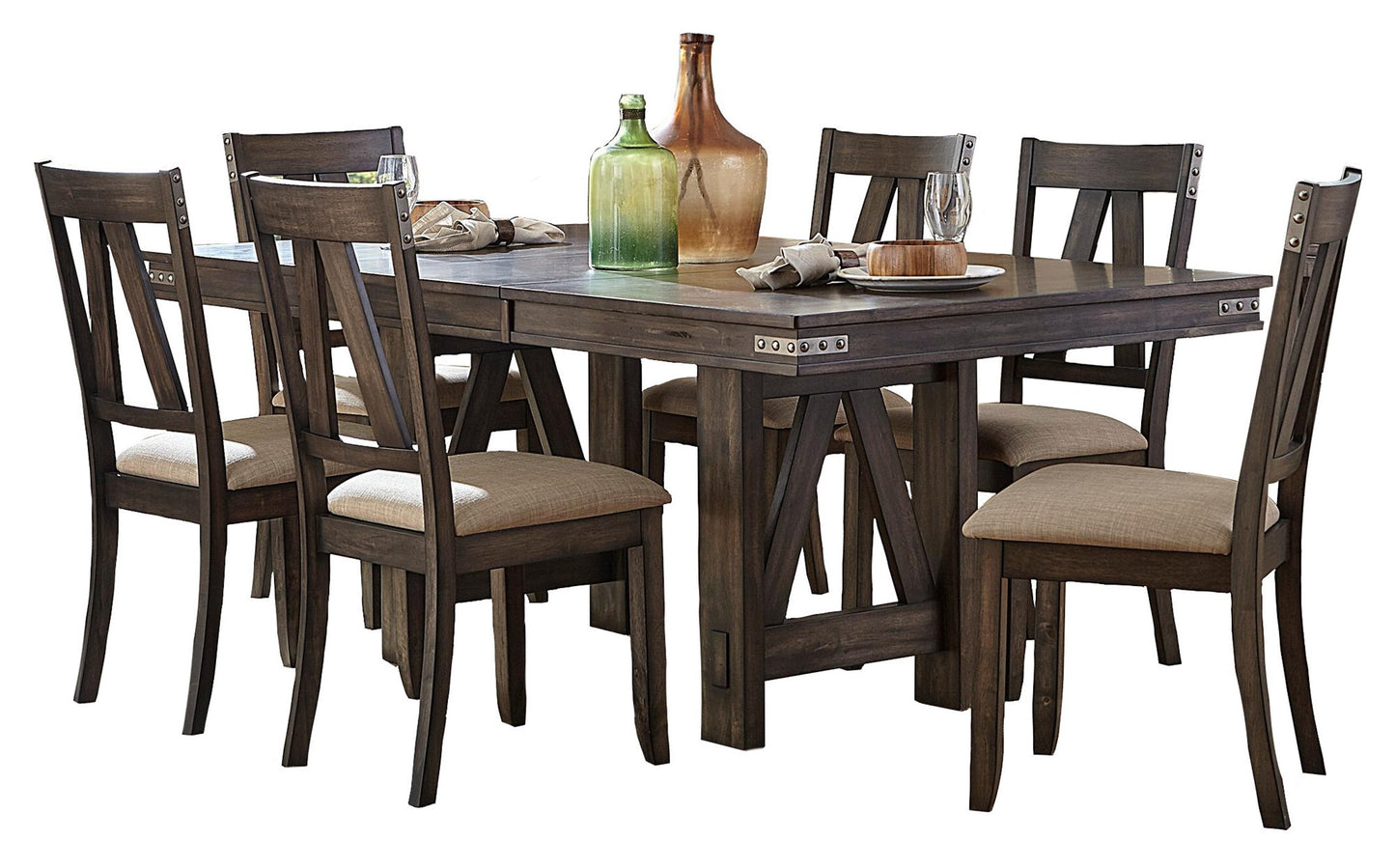 Homelegance Mattawa 7PC Dining Set Table, 6 Chair in Rustic Brown