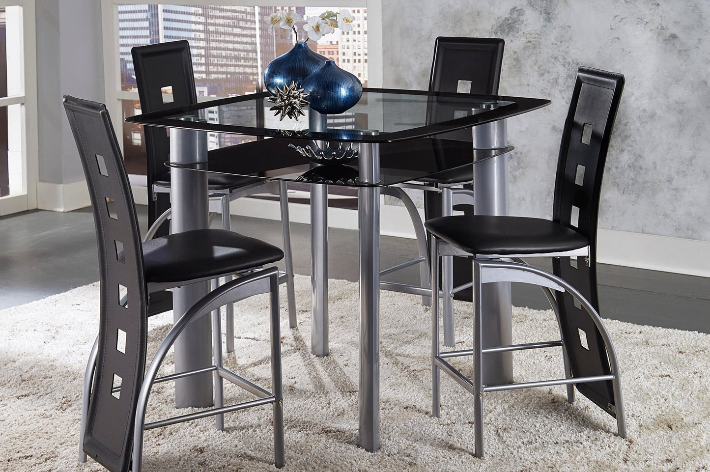 Homelegance Sona 5PC Counter Height Dining Set Table, 4 Chair in Black
