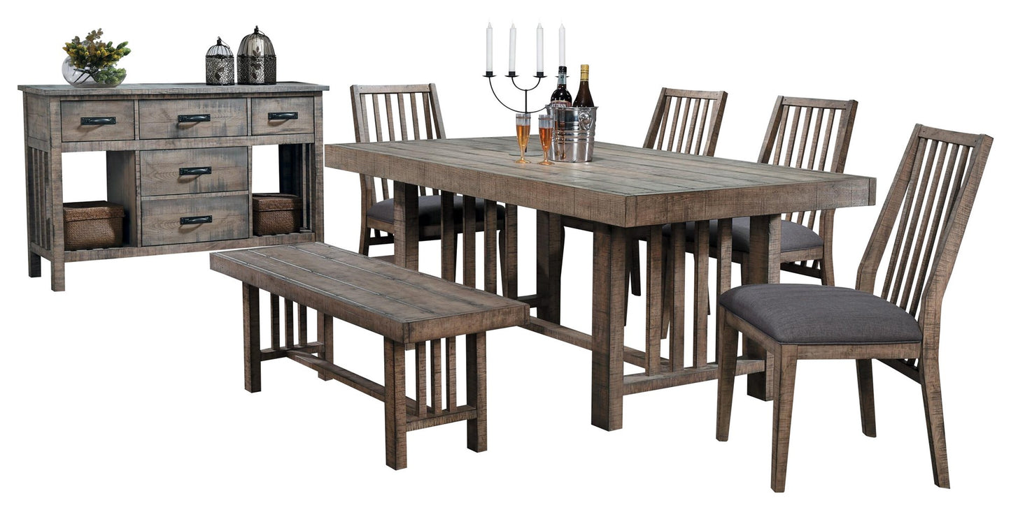 Homelegance Codie 7PC Dining Set Table, 4 Chair, Bench, Server in Rustic Wood