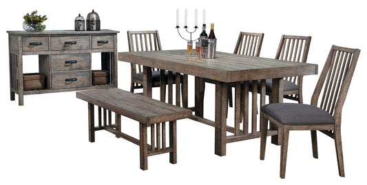 Homelegance Codie 7PC Dining Set Table, 4 Chair, Bench, Server in Rustic Wood