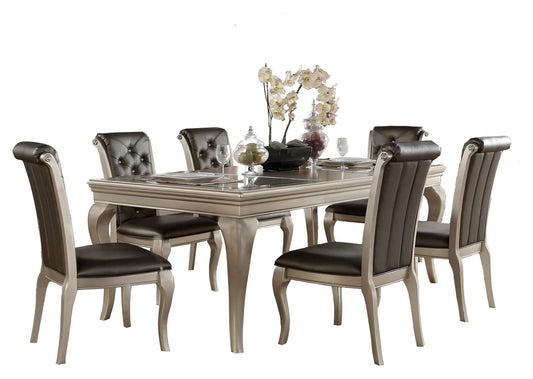 Homelegance Crawford 7PC Dining Set Opaque Glass Table, 6 Chair in Silver