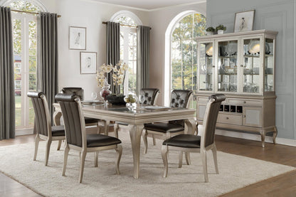 Homelegance Crawford 8PC Dining Set Opaque Glass Table, 6 Chair, Buffet & Hutch in Silver