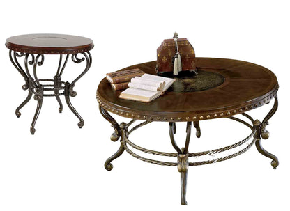 Homelegance Jenkins 2PC Occasional Set Round Cocktail, 1 Round End Table in Warm Brown