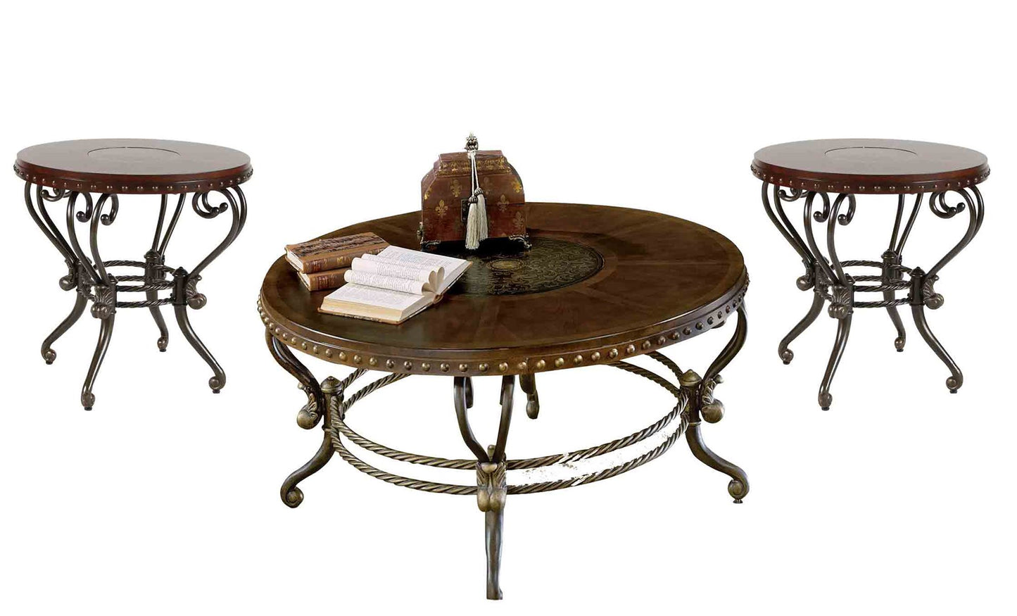 Homelegance Jenkins 3PC Occasional Set Round Cocktail, 2 End Table in Warm Brown