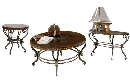 Homelegance Jenkins 3PC Occasional Set Round Cocktail, 1 Round End, Sofa Table in Warm Brown