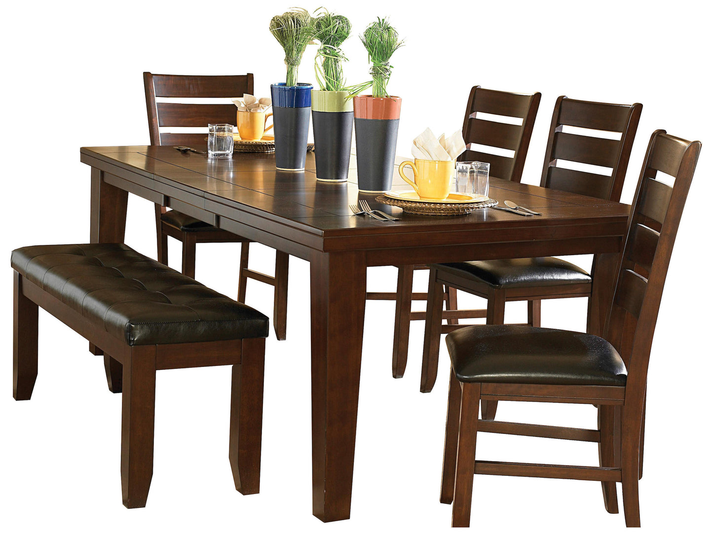 Homelegance Ameillia 6PC Dining Set 82 inch Table, 4 Chair, Bench in Dark Brown