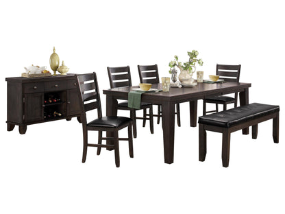 Homelegance Ameillia 7PC Dining Set 82 inch Table, 4 Chair, Bench, Server in Dark Oak