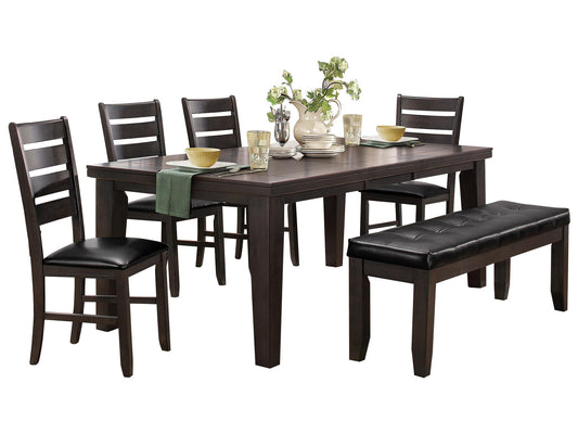 Homelegance Ameillia 6PC Dining Set 82 inch Table, 4 Chair, Bench in Dark Oak