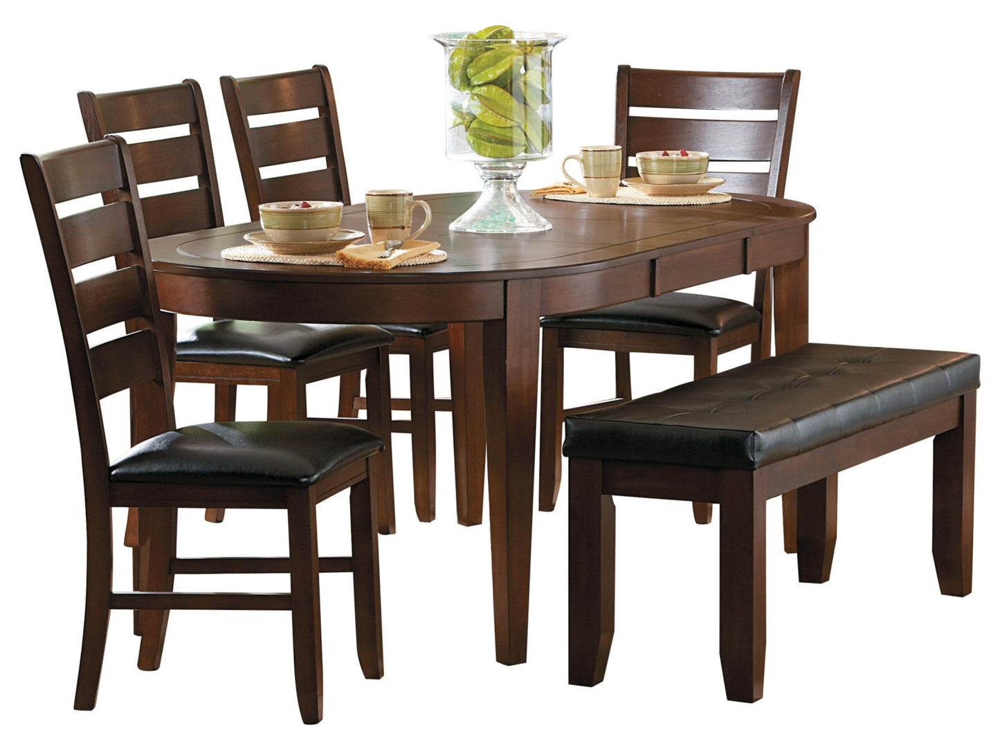 Homelegance Ameillia 6PC Dining Set 72 inch Oval Table, 4 Chair, Bench in Dark Brown