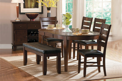 Homelegance Ameillia 6PC Dining Set 72 inch Oval Table, 4 Chair, Bench in Dark Brown