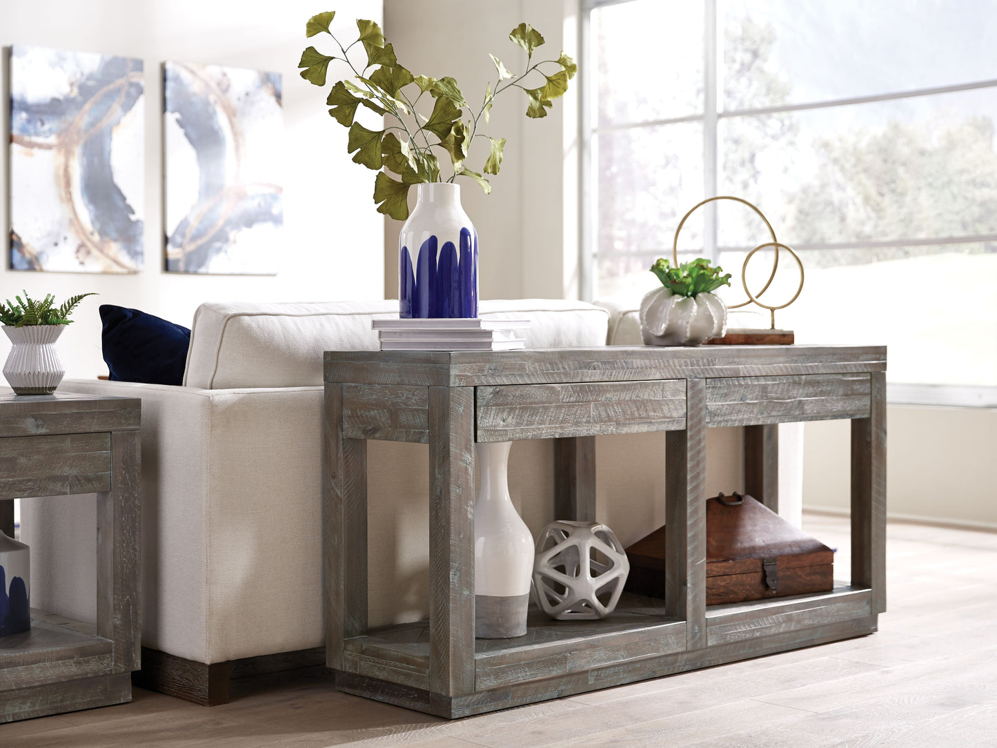 Modus Herringbone Two Drawer Console in Rustic Latte