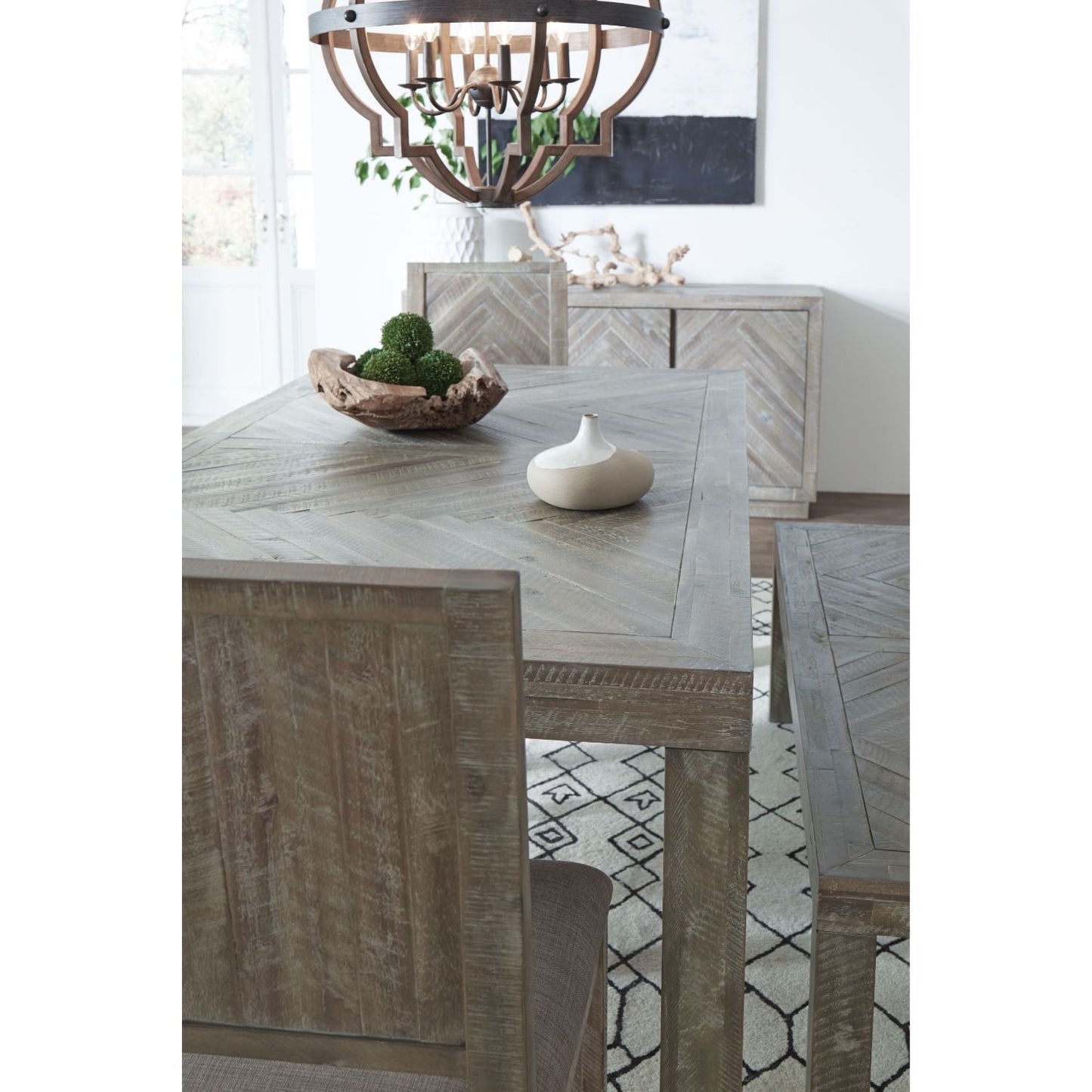 Modus Herringbone Rectangular Dining Table in Rustic Latte
