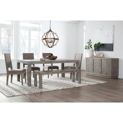 Modus Herringbone 8 PC Rectangular Table Set w Server in Rustic Latte