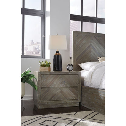 Modus Herringbone Two Drawer Nightstand in Rustic Latte