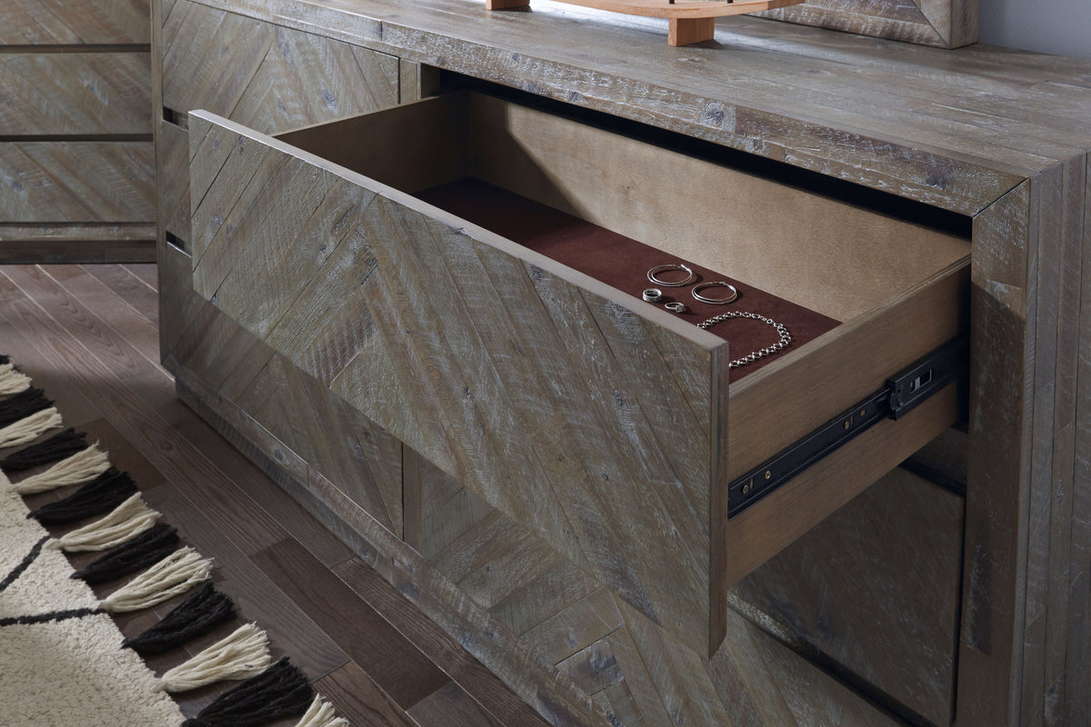 Modus Herringbone 5PC Full Platform Bedroom Set in Rustic Latte
