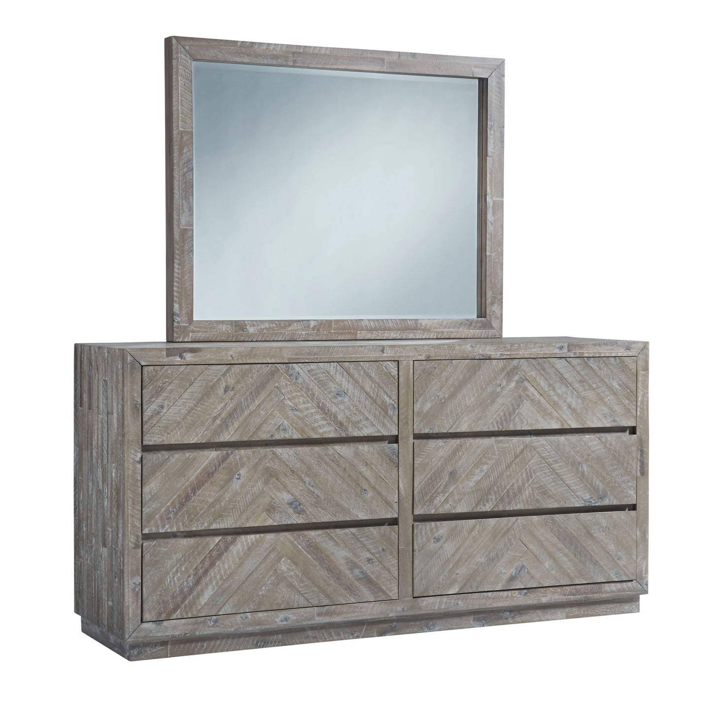 Modus Herringbone 5PC Cal King Storage Bedroom Set w Chest in Rustic Latte